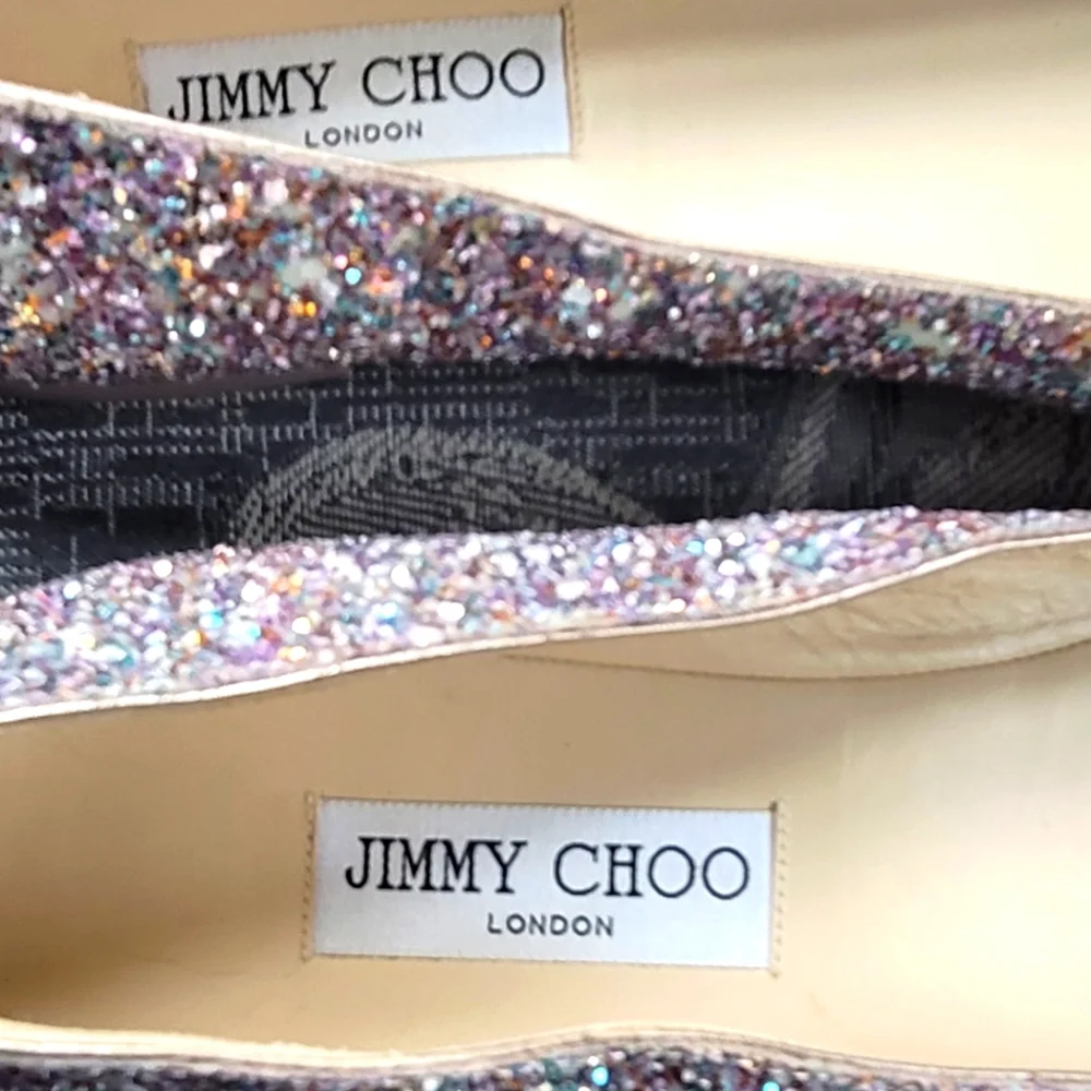 Jimmy Choo Multicolor Glitter Square-Toe Flats - Picture 9 of 15